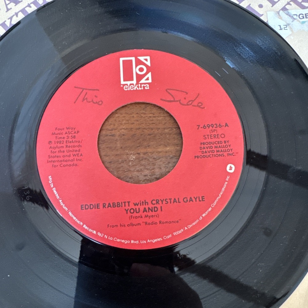1982 Eddie Rabbitt & Crystal Gayle - You & I -‎ Elektra (45RPM 7"  Single)(J351)